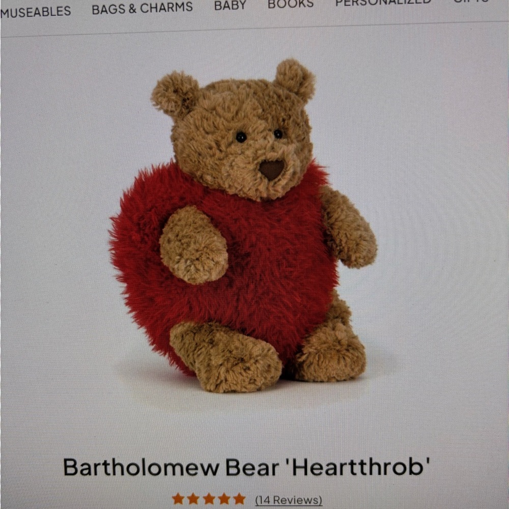 Jellycat Bartholomew Bear HEARTTHROB Authentic US seller HTF RETIRED Valentines - Picture 13 of 14